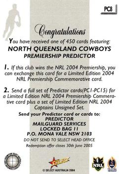 2004 Select Authentic - Premiership Predictors #PC8 North Queensland Cowboys Back